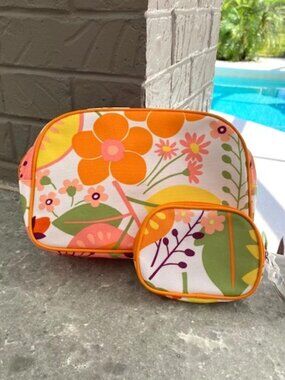 Clinique Make Up Bag Toiletry Travel Canvas Bags Set of Two Zipper Zip Up